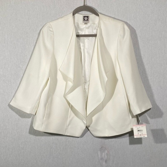 Ann Klein open front Career wedding cocktail night out jacket sz 10 cream color - Picture 1 of 4